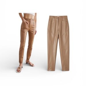 Aritzia Wilfred Rebel High Waisted Vegan Leather Pants in Camel Sz 4